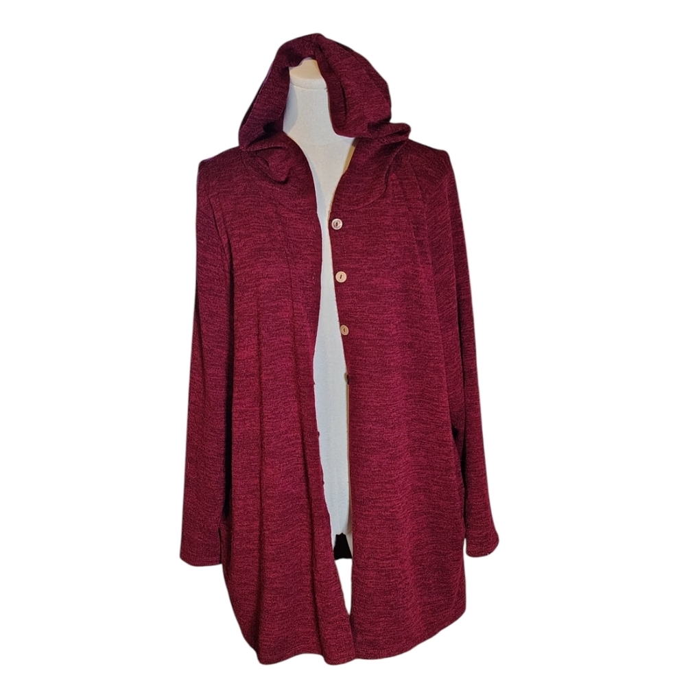 Shop Basic Cranberry Maroon Buttondown Long Sleeve Hoodie Cardigan Size 3XL
